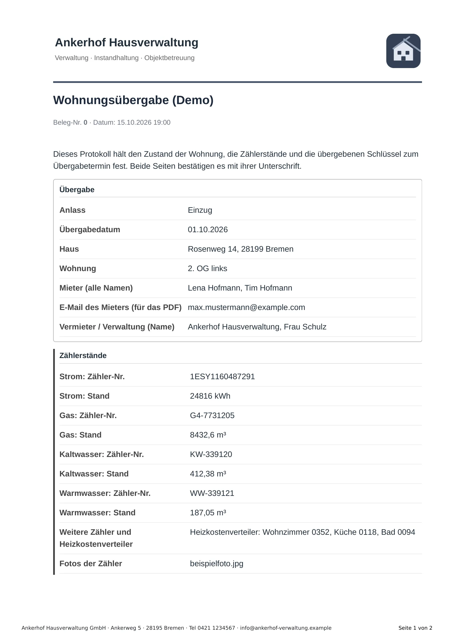 Das automatisch erzeugte PDF-Dokument.